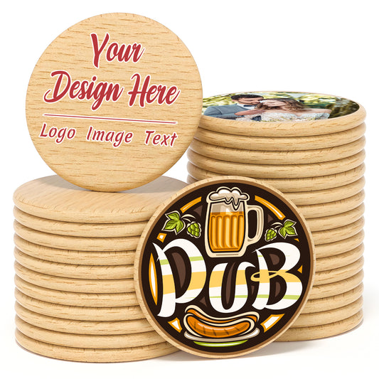 Custom Wood Drink Tokens, UV Printing with Your Logo Text