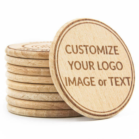 Custom Wood Drink Tokens, Laser Engraved Your Logo and Text