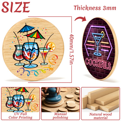 Custom Wood Drink Tokens, UV Printing with Your Logo Text