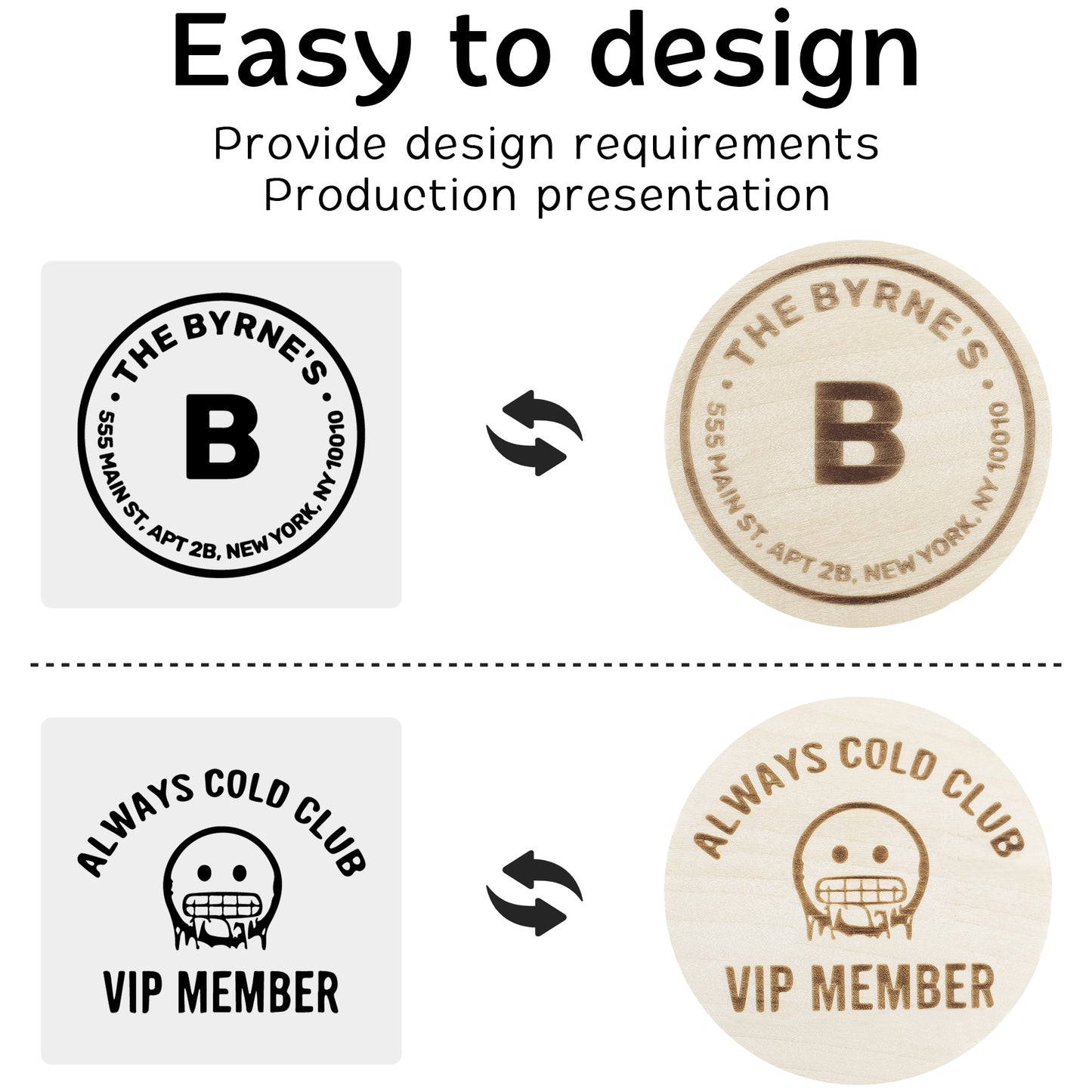 Custom Wood Drink Tokens, Laser Engraved Your Logo and Text