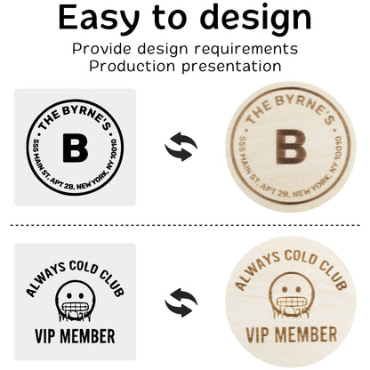 Custom Wood Drink Tokens, Laser Engraved Your Logo and Text