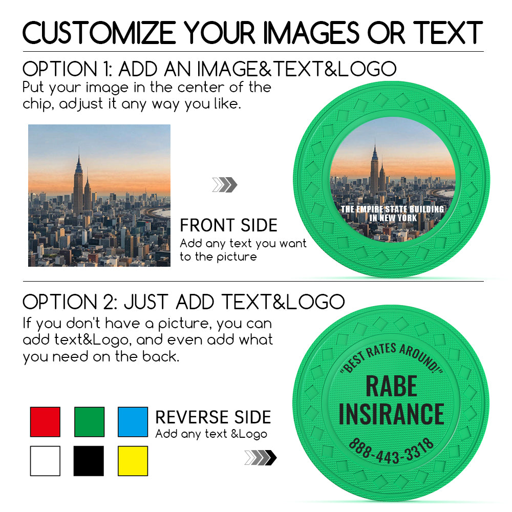 Custom Diamond Poker Chips, Full-Color Print Your Personalized Photo and Text