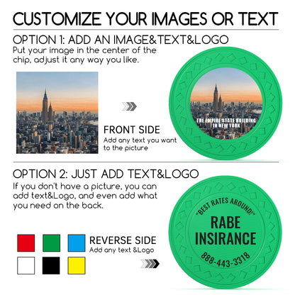 Custom Diamond Poker Chips, Full-Color Print Your Personalized Photo and Text