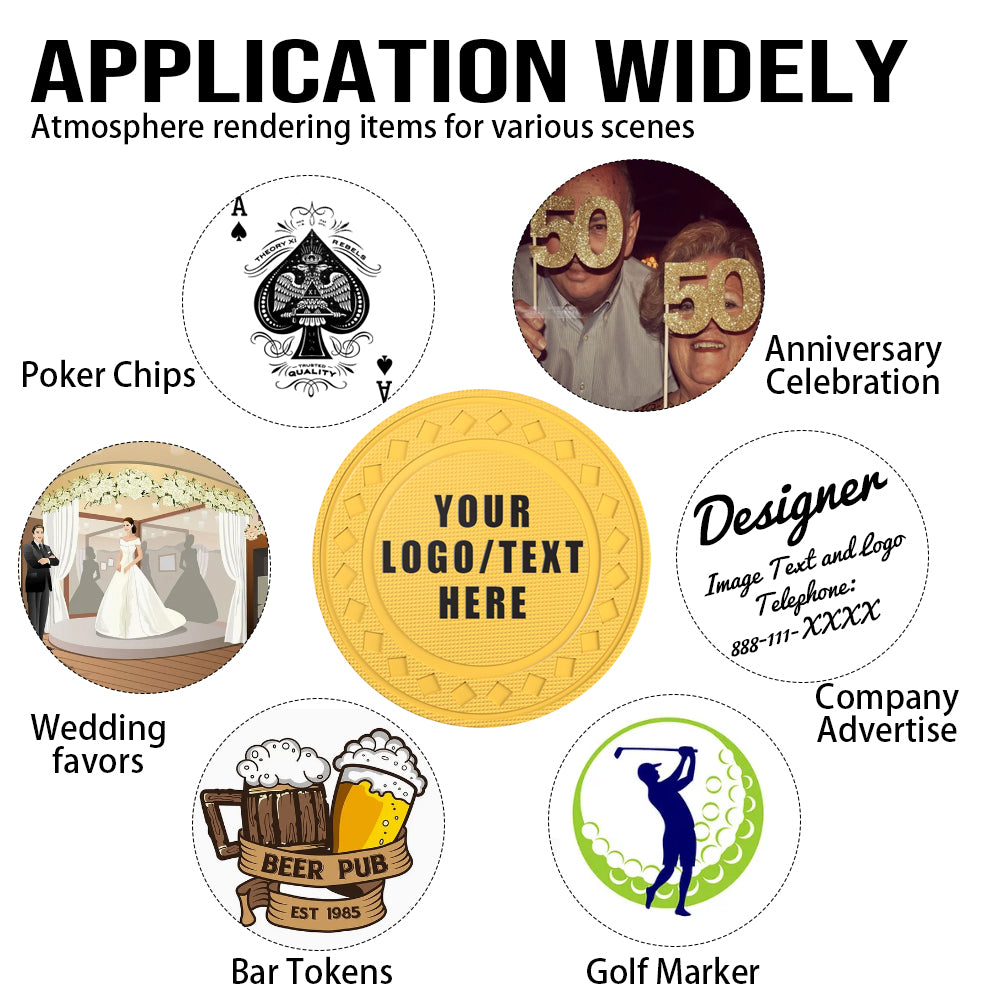 Custom Diamond Poker Chips, Full-Color Print Your Personalized Photo and Text