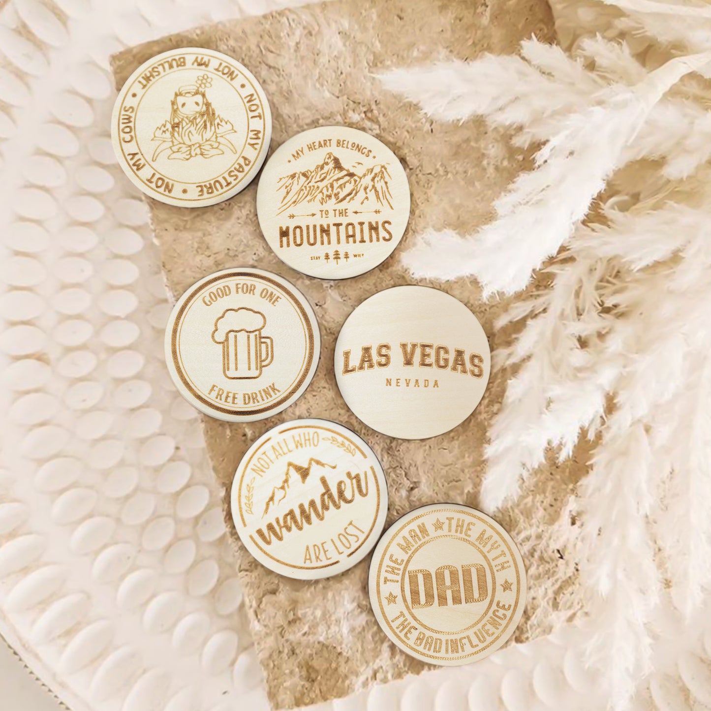 Custom Wood Drink Tokens, Laser Engraved Your Logo and Text