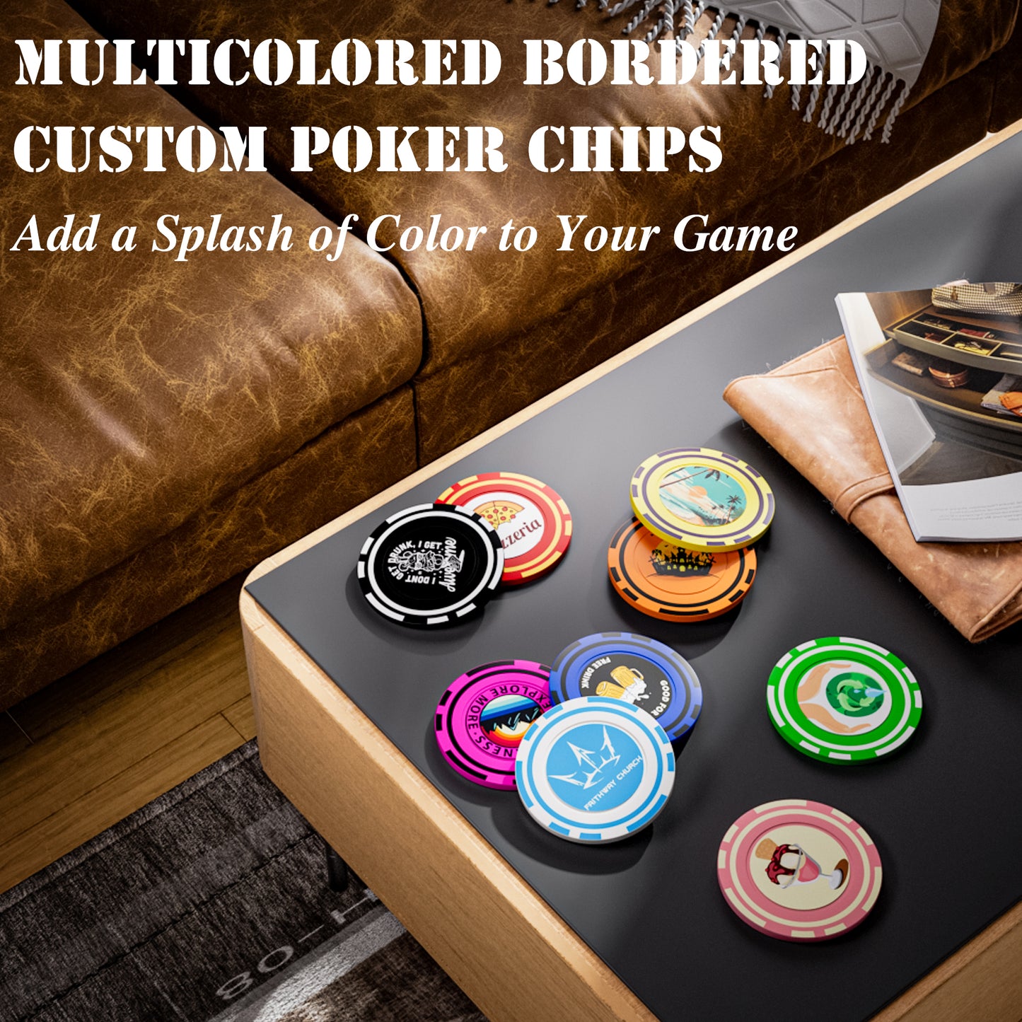 Jetons de poker en PLASTIQUE personnalisés, imprimés avec un logo, une image ou un texte personnalisé