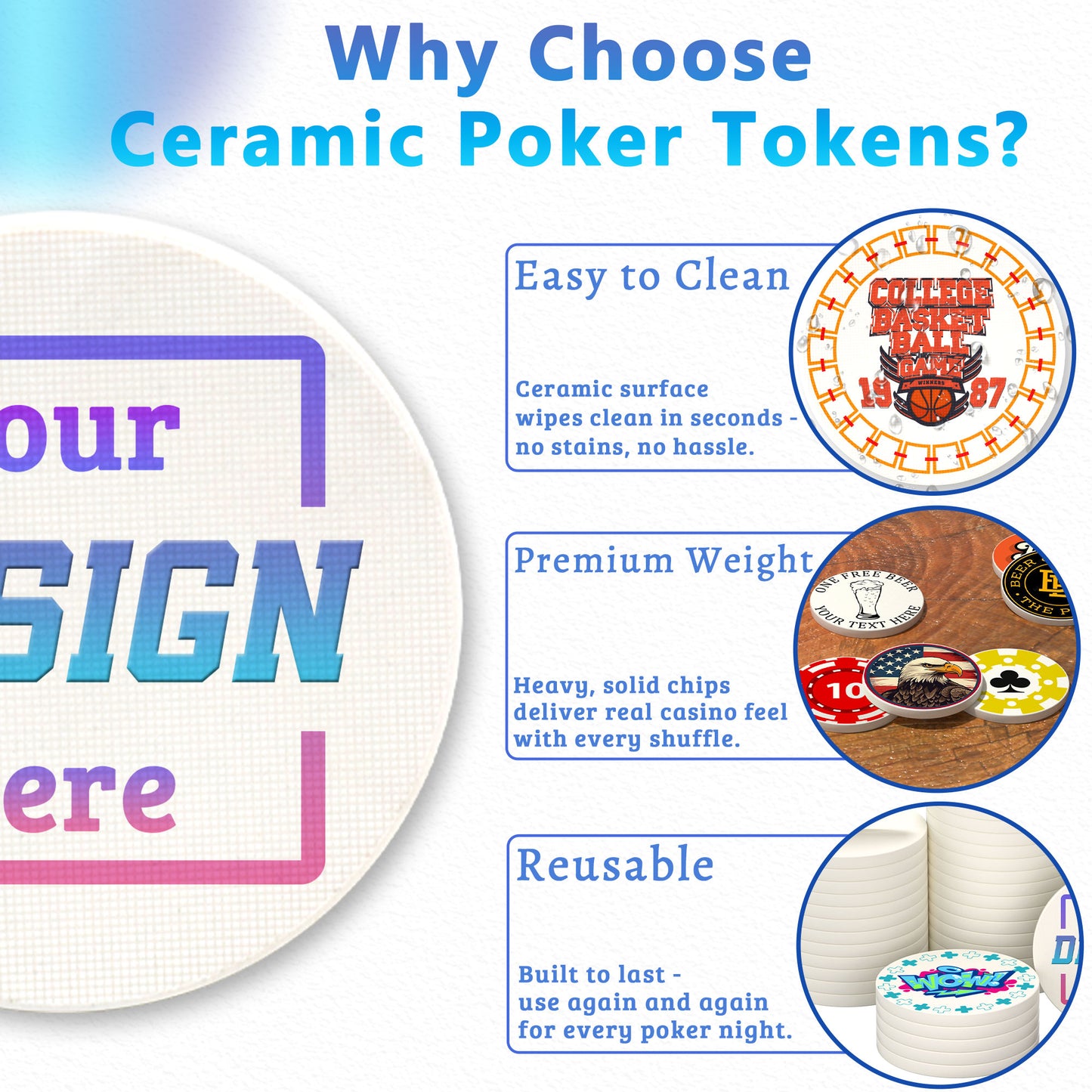 Custom Ceramic Poker Chips with Logo text